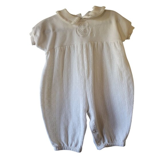 Vtg Baby Dior White Textured 100% Cotton Infant Romper With Embroidered Collar - Picture 1 of 11